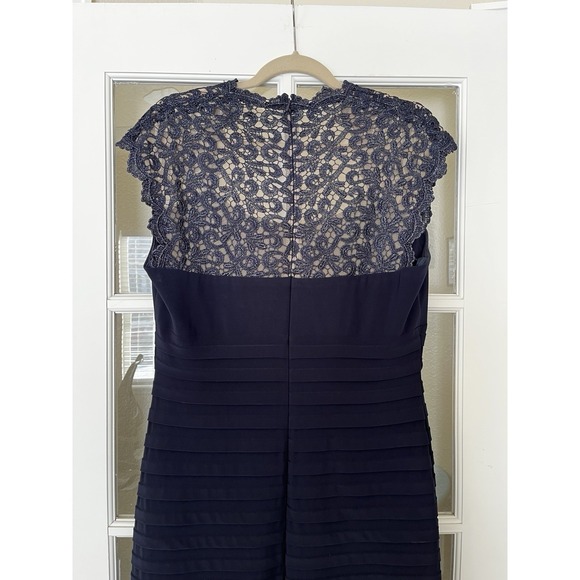 Women's Navy Blue Long Mermaid Cap Sleeve Chiffon Maxi Formal Wedding Dress 14 - Picture 6 of 12